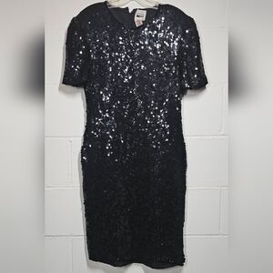 Vtg Little Black Sequin Dress 100% Silk Cocktail Party Tagged Size 12 Fits Sz 10